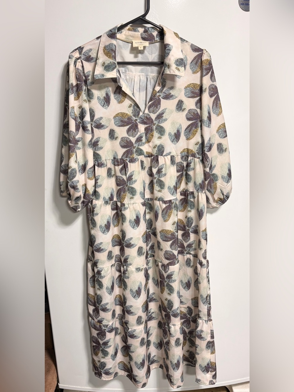 Umgee Cream Floral Tiered Maxi Dress with Muted Purple & Dusty Teal